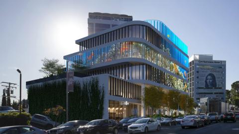 Rendered view of 9160-9176 Sunset Boulevard looking west
