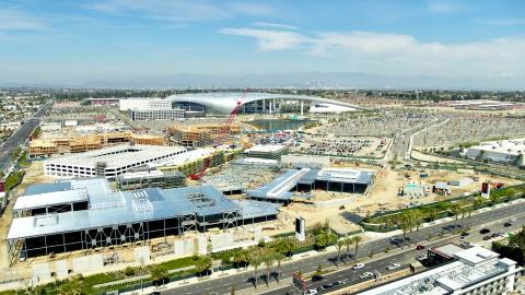 Aerial view of construction at Hollywood Park