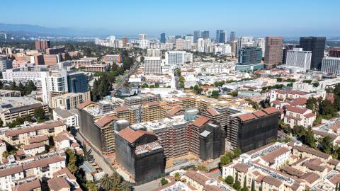 Aerial view of construction at the Southwest Campus Apartments looking southeast