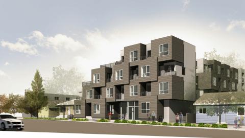 View of the Magnolia Villas looking northeast from 10th Street