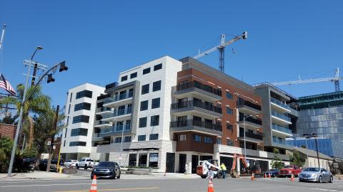 View of the On Butler apartments looking northeast from Olympic Boulevard