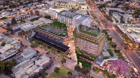 Aerial view of the Robertson Lane development looking west