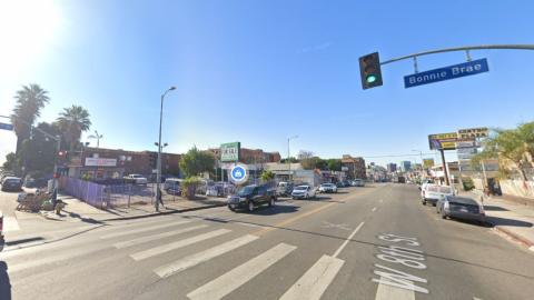 View looking southwest from 8th and Bonnie Brae Streets