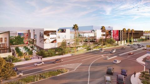 View of South Bay Galleria looking southwest from across Artesia Boulevard, with view of converted Nordstrom building