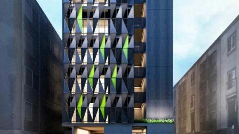 Rendering of new apartment building under construction at 1775 Beloit Avenue