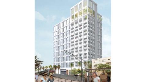 Rendering of "Ruspoli" looking southwest from Flower Street
