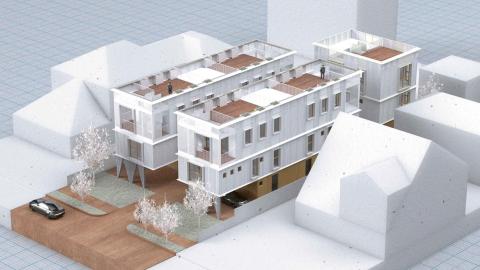 Aerial view of 1807 N Van Ness Avenue looking southwest
