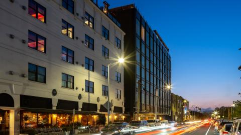 View of the Tommie Hotel looking west on Selma