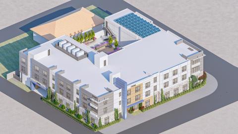 Aerial view of hotel at 1633 Victory Boulevard