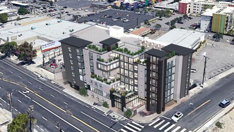 Aerial view of eldercare facility at 6616 N Reseda Boulevard looking northeast