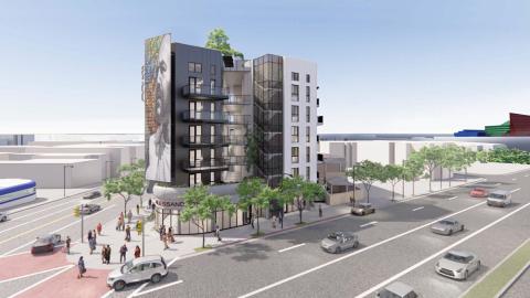 Aerial view of 8500 Santa Monica Boulevard looking southwest