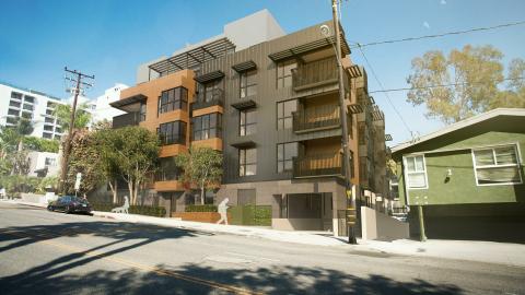 REndering of 948 N San Vicente Boulevard, looking northeast