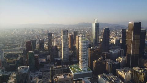 Aerial view of The BLOC looking west