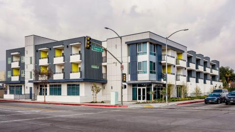 Exterior of the La Paz apartments