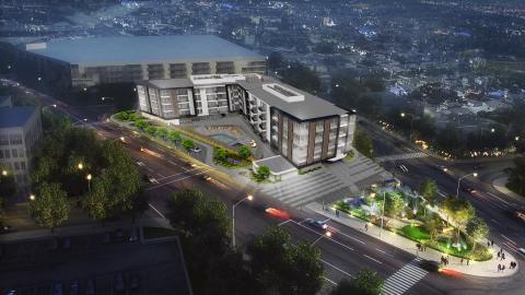 Aerial view of Bob Hope Center Residential development at 3201 W Olive Avenue