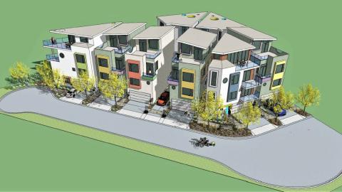 Aerial view of small lot homes at 1800 S Ridgeley Drive