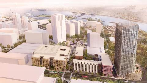 Aerial view of the West Gateway development in Downtown Long Beach