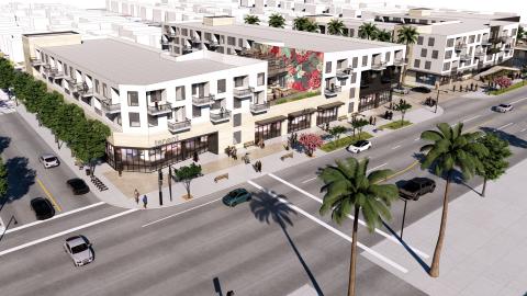 Aerial view of proposed development at 1999 and 2025 Colorado Boulevard