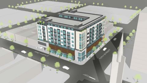 Aerial view of 937 Pine Avenue looking southwest