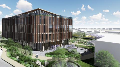 View of the CDU New Health Professional Education Building from 120th Street