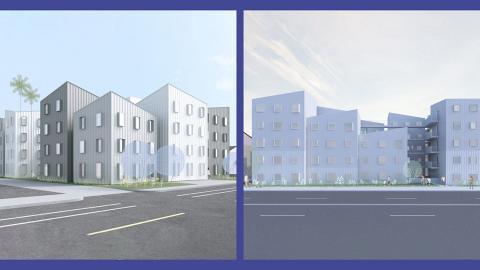 Rendering of proposed developments at Lagoon Avenue and Anaheim Street