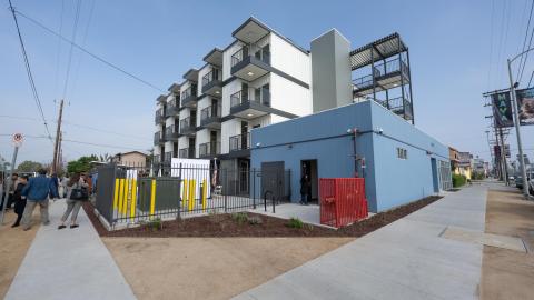 View of the Dolores Huerta Apartments from Figueroa Street