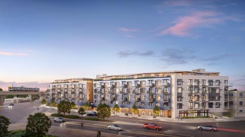 Aerial view of Pico Gateway Apartments looking east