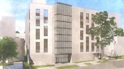 Rendering of Gayley Towers redevelopment looking west