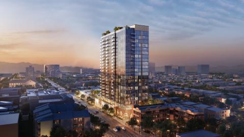 Aerial view of 1050 La Cienega looking northeast
