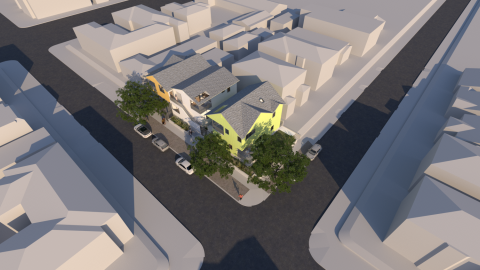 Aerial view of 1669 Highland duplexes