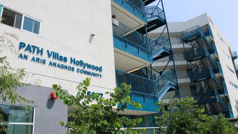 Exterior of the PATH Villas Hollywood, viewed from Fernwood Avenue