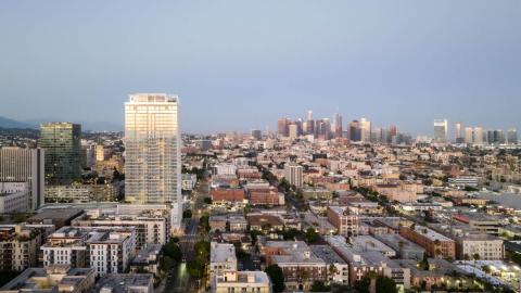 Aerial view of Hallasan and Downtown Los Angeles