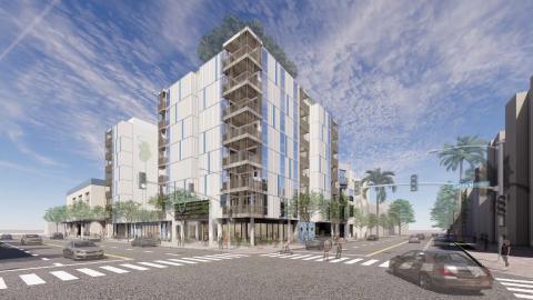 View looking southeast from 7th and Santa Monica