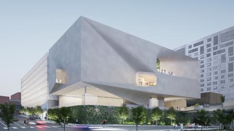 Exterior rendering of the future Broad expansion from Hope Street. Courtesy of The Broad. ©Diller Scofidio + Renfro (DS+R). Rendering by Plomp