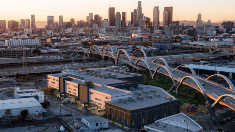 Aerial view looking west