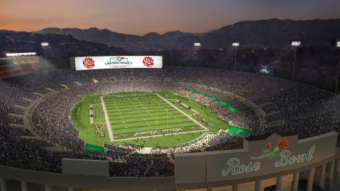 Aerial perspective of the reconfigured Rose Bowl